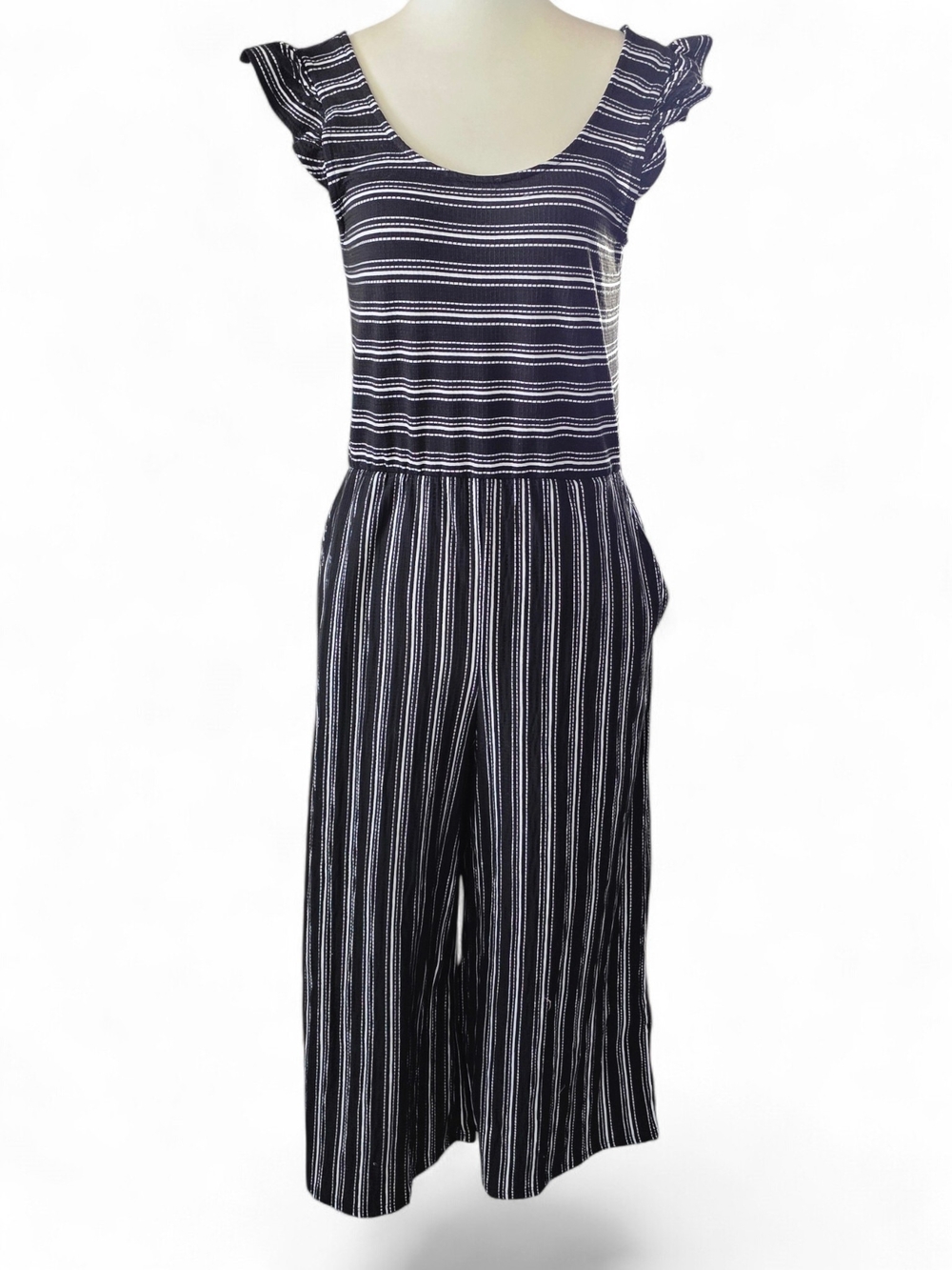 My Michelle Striped Black Wide-Leg Jumpsuit with Flutter Sleeves